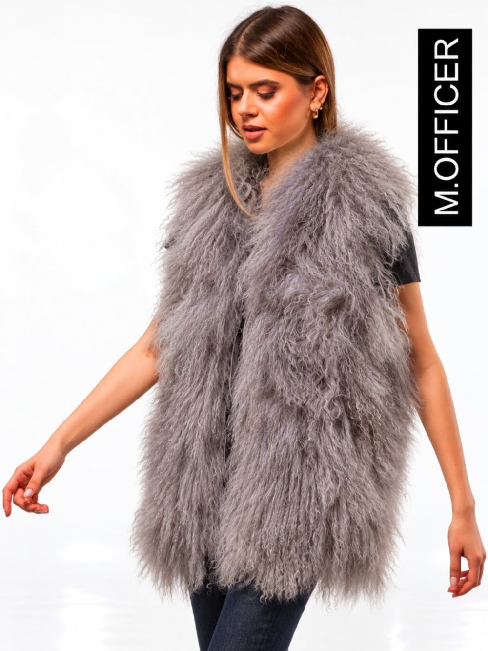 💥STUNNING💥100% Genuine Mongolian Curly Lamb Fur Oversized Vest in Gray